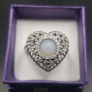 Judith Ripka Heart-Shaped Silver with Blue Chalcedony & Diamonique Stones Ring